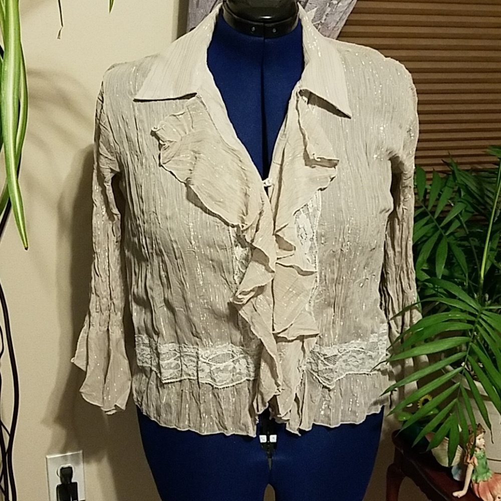 Piano Semi-Sheer Ruffled Blouse